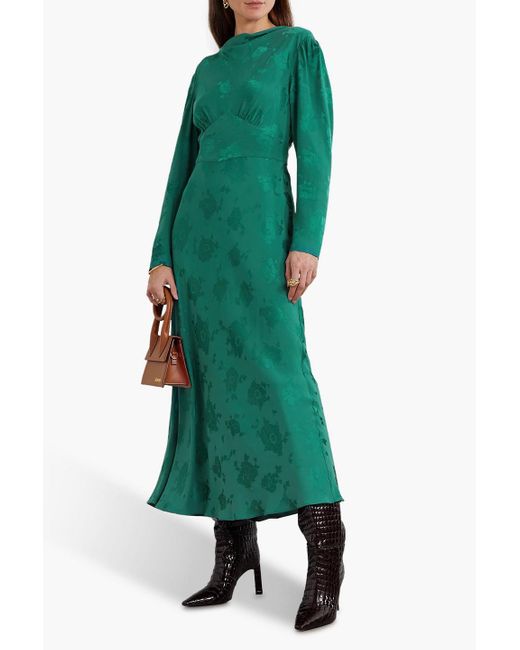 Rixo Green Ginger Satin-jacquard Midi Dress