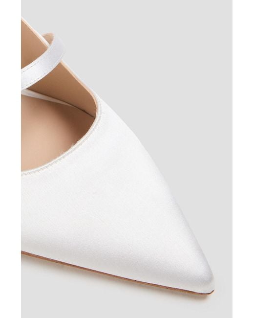 Stuart Weitzman White Aura 50 Crystal-Embellished Satin Slingback Mary Jane Pumps