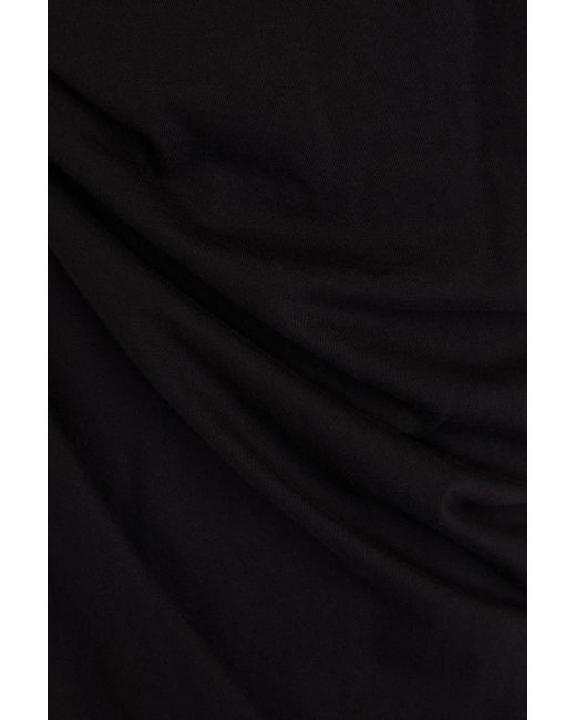 Rick Owens Black Maxikleid aus baumwoll-jersey mit twist-detail und asymmetrischer schulterpartie