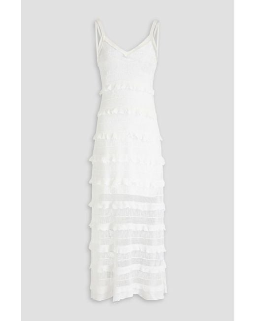 Sandro White Ruffled Crochet-Knit Maxi Dress