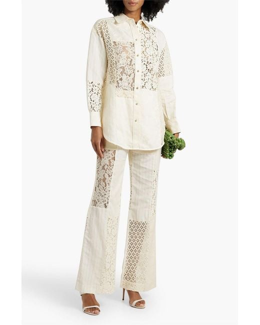 Zimmermann Natural Patchwork Lace-paneled Linen And Silk-blend Jacquard Wide-leg Pants