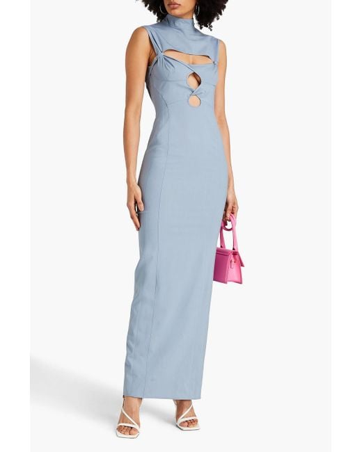 Jacquemus Blue Palmi Twisted Cutout Stretch-wool Maxi Dress