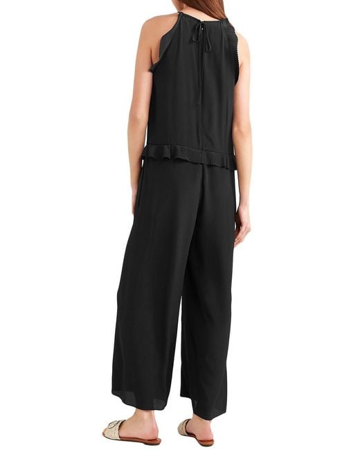 RED Valentino Black Ruffle-trimmed Crepe De Chine Jumpsuit
