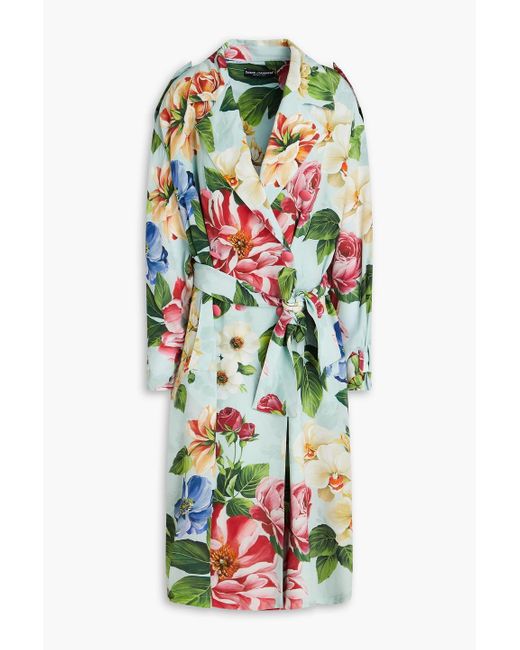 Dolce & Gabbana White Floral-print Silk-georgette Trench Coat