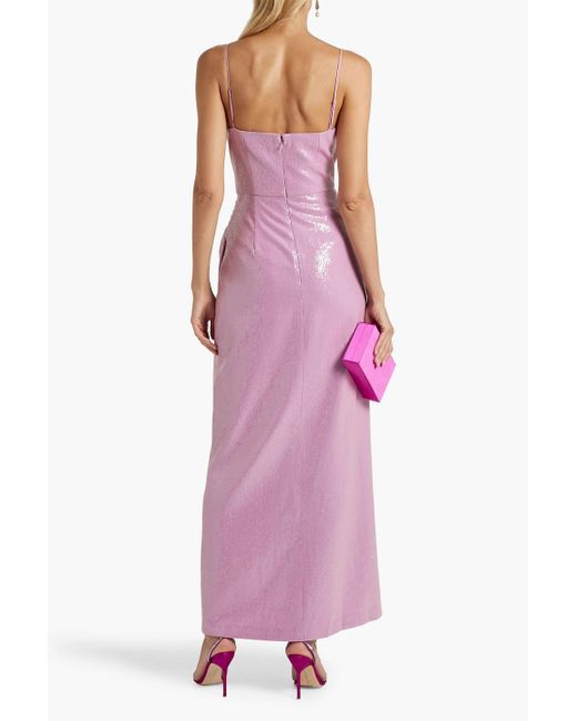 Halston Heritage Pink Alania Draped Sequined Chiffon Gown