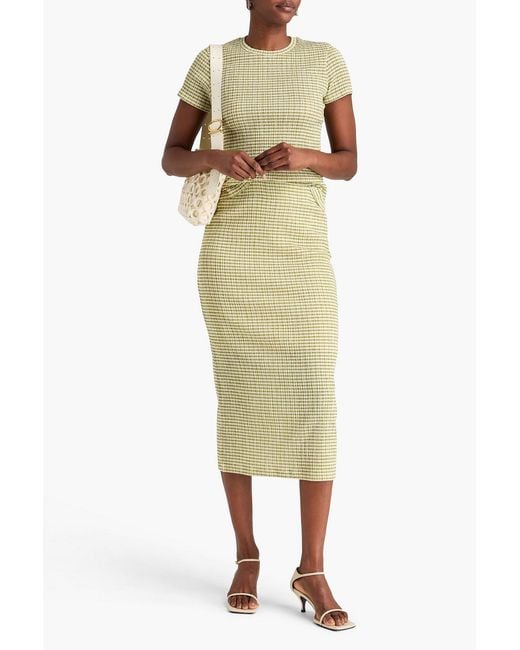 Vince Yellow Striped Seersucker Midi Skirt