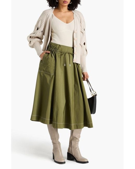 Jonathan Simkhai Green Gathered Cotton-Blend Faille Midi Skirt