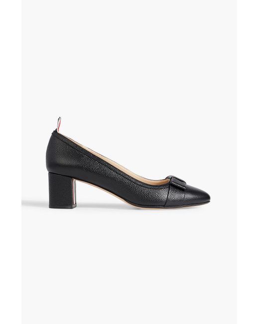 Thom Browne Black Bow-detailed Pebbled-leather Pumps