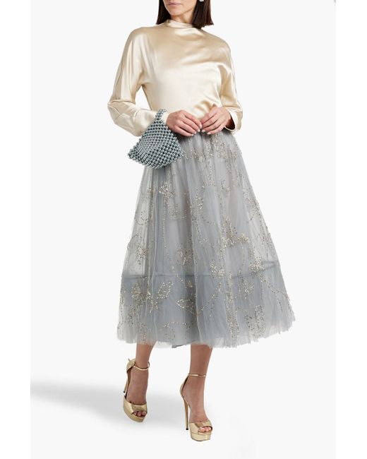Valentino Garavani Gray Embellished Tulle Midi Skirt