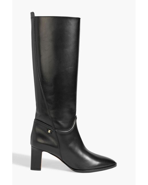 Ferragamo Black Torris 70 Leather Knee Boots