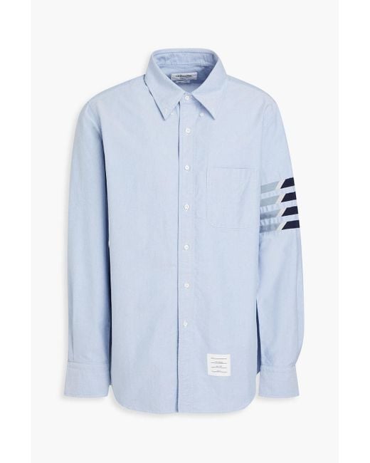 Thom Browne Blue Striped Silk And Cotton-blend Oxford Shirt for men