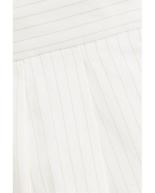 Max Mara White Pleated Striped Cotton And Linen-blend Wide-leg Pants