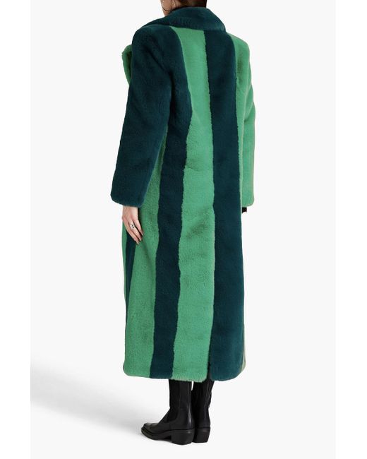 ROTATE BIRGER CHRISTENSEN Green Two-tone Faux Fur Coat
