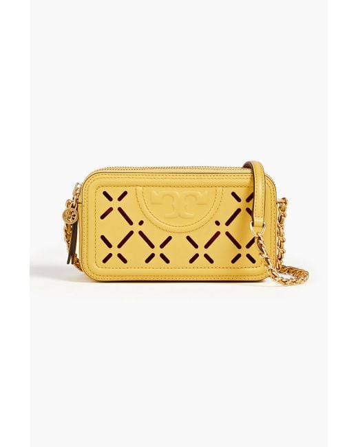 Tory Burch Fleming Embossed Lasercut Leather Shoulder Bag in Yellow