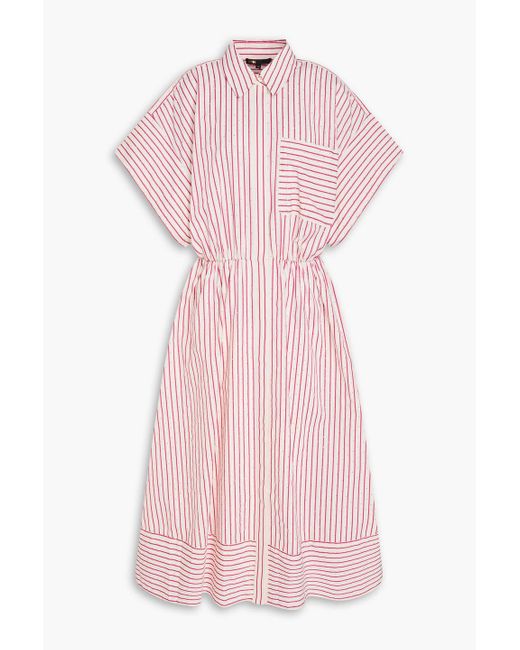 Maje Pink Crystal-Embellished Striped Jacquard Midi Shirt Dress