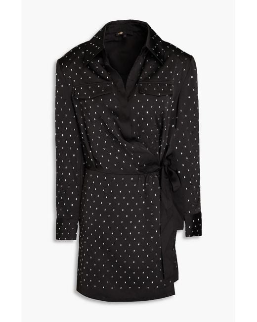 Maje Black Crystal-embellished Satin Mini Wrap Dress