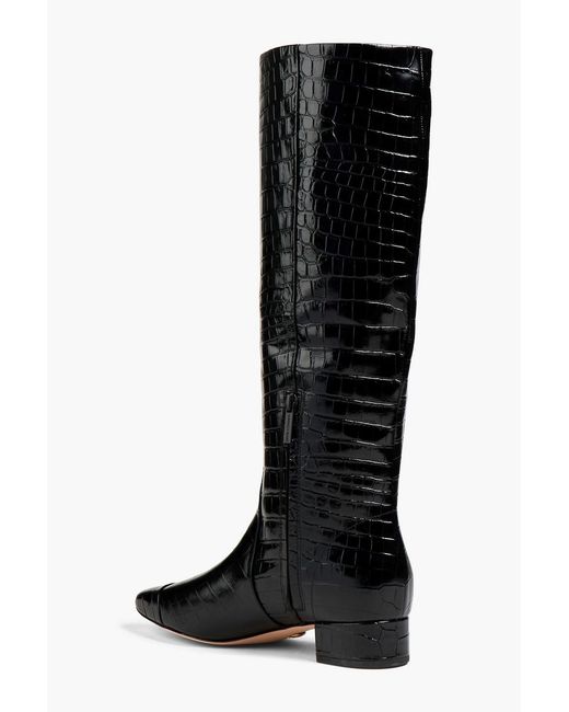 Veronica Beard Black Cecile Croc-effect Leather Knee Boots
