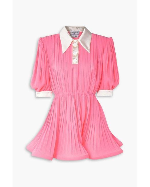 ROWEN ROSE Pink Minikleid aus plissiertem seiden-georgette mit satinbesätzen