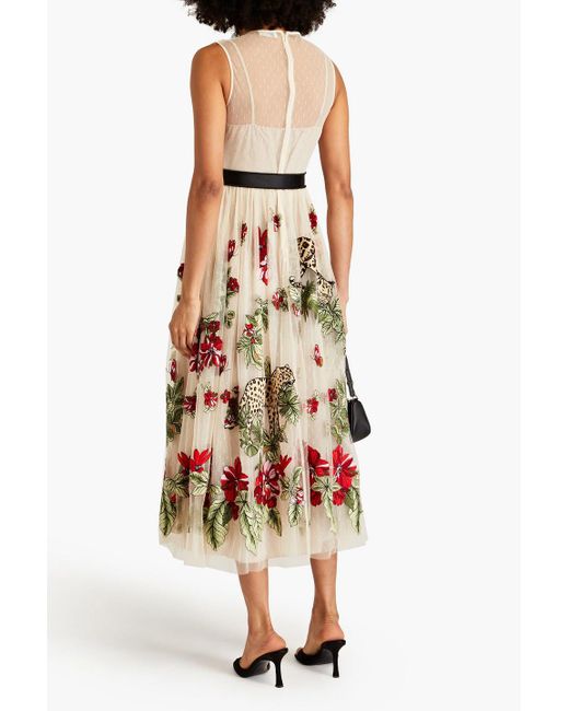 RED Valentino White Belted Embroidered Point D'esprit Midi Dress