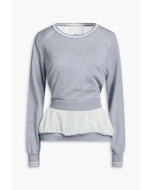3.1 Phillip Lim Blue Chiffon-Paneled Wool Top