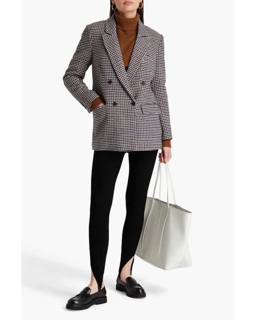 Maje Black Votale Double-breasted Houndstooth Wool-blend Tweed Blazer
