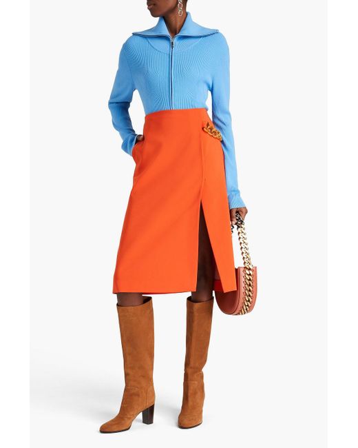 Stella McCartney Orange Wrap-effect Chain-embellished Twill Skirt