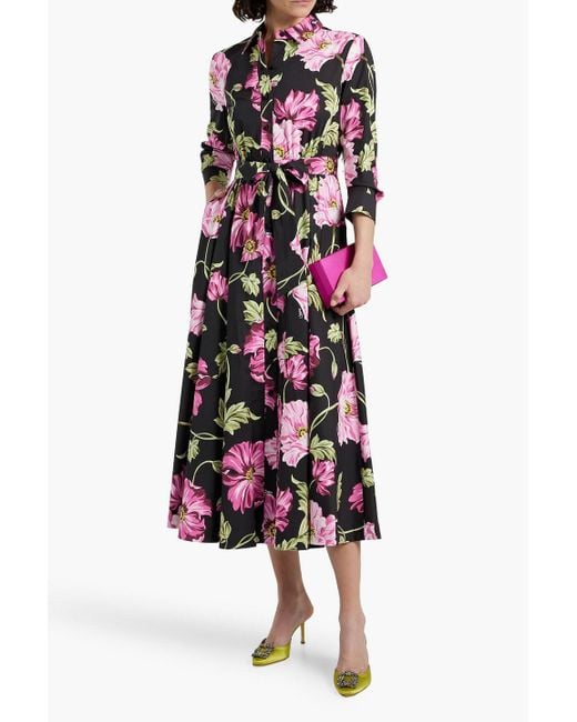 Diane von Furstenberg White Blaine hemdkleid aus popeline aus einer baumwollmischung mit floralem print und gürtel in midilänge