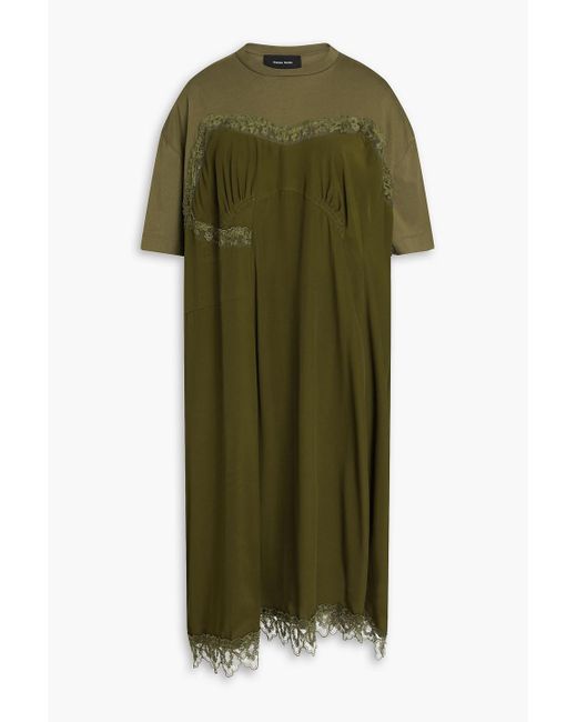 Simone Rocha Green Lace-trimmed Crepon-paneled Cotton-jersey Midi Dress