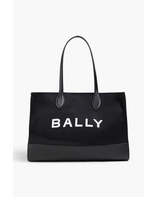 Bally Black Bar Printed Leather And Canvas Tote