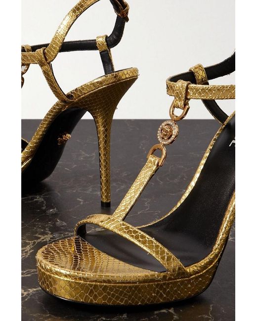 Versace White Embellished Snake-effect Leather Sandals