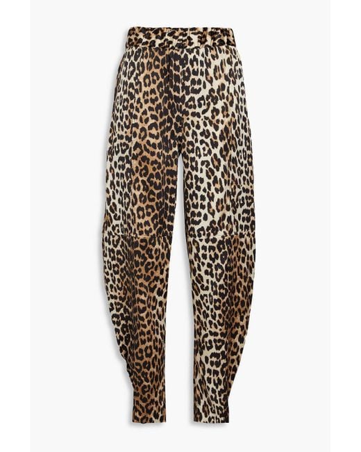 Ganni Multicolor Leopard-print Stretch-silk Satin Tapered Pants