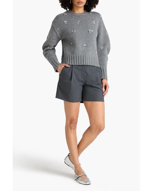 Jonathan Simkhai Gray Coraline Crystal-Embellished Wool And Cashmere-Blend Sweater