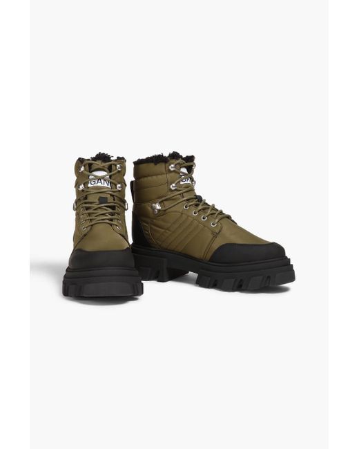 Ganni Green Faux Shearling-lined Shell Hiking Boots