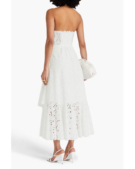 Charo Ruiz White Aurora Strapless Belted Broderie Anglaise Cotton-blend Midi Dress