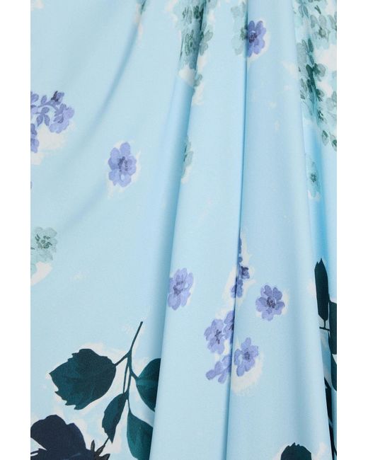 Erdem Blue Draped Floral-Print Crepe Midi Skirt