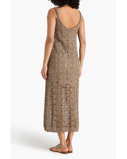 Brunello Cucinelli Natural Sequin-Embellished Open-Knit Linen-Blend Midi Dress