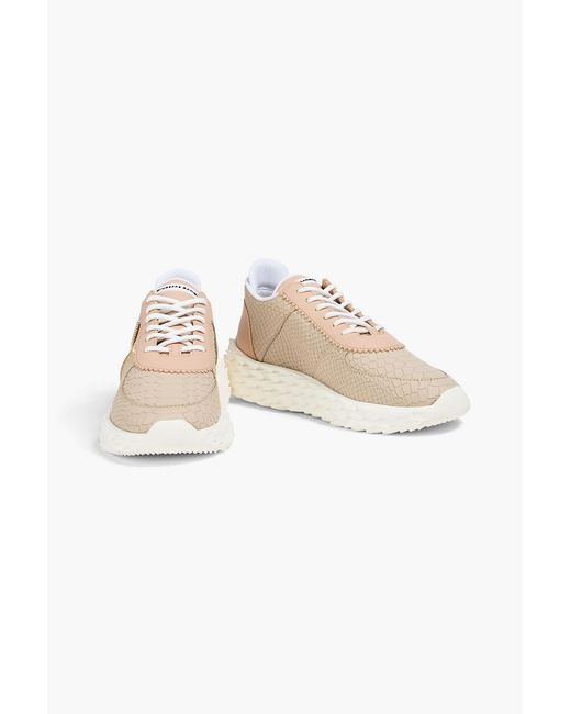 Giuseppe Zanotti Gray Urchin Snake-effect And Smooth Leather Sneakers