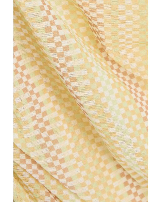 Missoni Natural Ruched Checked Mesh Turtleneck Top