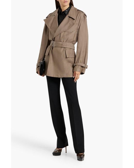 Helmut Lang Brown Belted Lyocell And Linen-blend Jacket