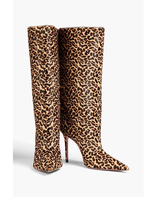 AMINA MUADDI Brown Fiona Leopard-print Calf Hair Knee Boots