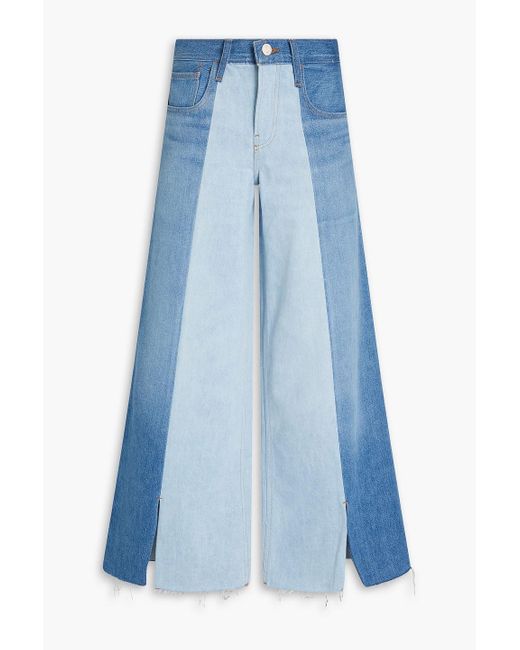 FRAME Blue Split Seam Two-tone High-rise Wide-leg Jeans