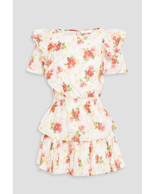 LoveShackFancy White Natasha Ruffled Floral-print Cotton-voile Mini Dress