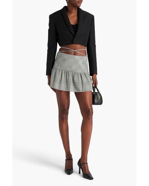 Alessandra Rich Gray Prince Of Wales Checked Wool-tweed Mini Skirt