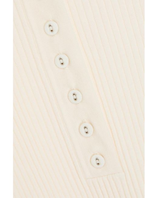 Another Tomorrow Natural Ribbed Merino Wool-blend Polo Sweater