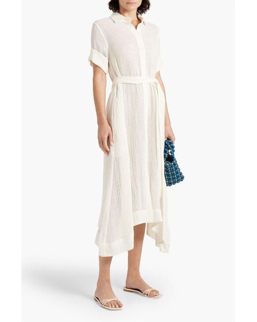 Lisa Marie Fernandez Linen blend Gauze Midi Shirt Dress in White