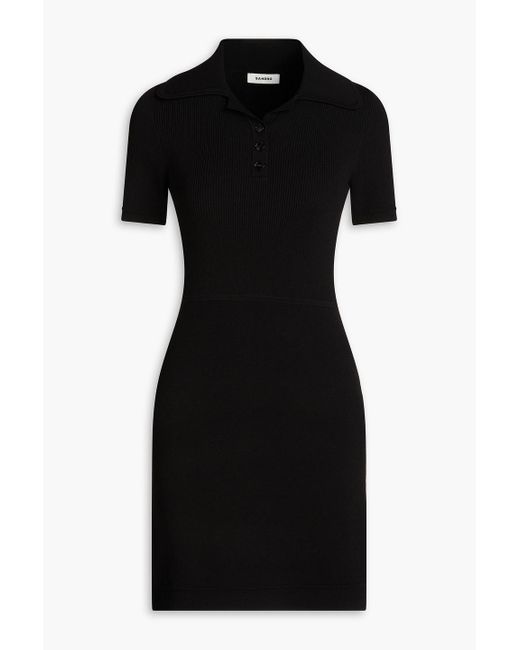 Sandro Black Ribbed-knit Mini Dress