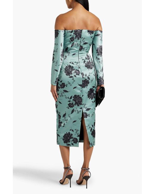 Emilia Wickstead Green Melina Off-the-shoulder Floral-print Faille Midi Dress