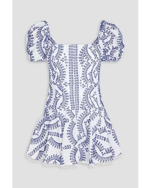 Charo Ruiz Blue Mexik Off-The-Shoulder Broderie Anglaise Mini Dress