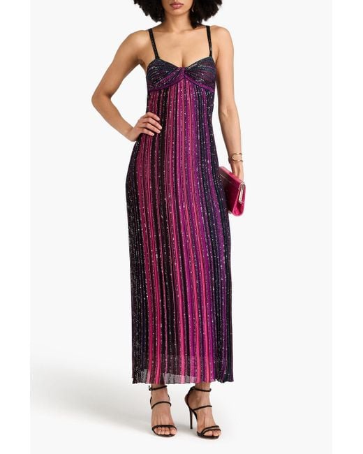 Missoni Purple Sequined Twisted Crochet-knit Maxi Dress
