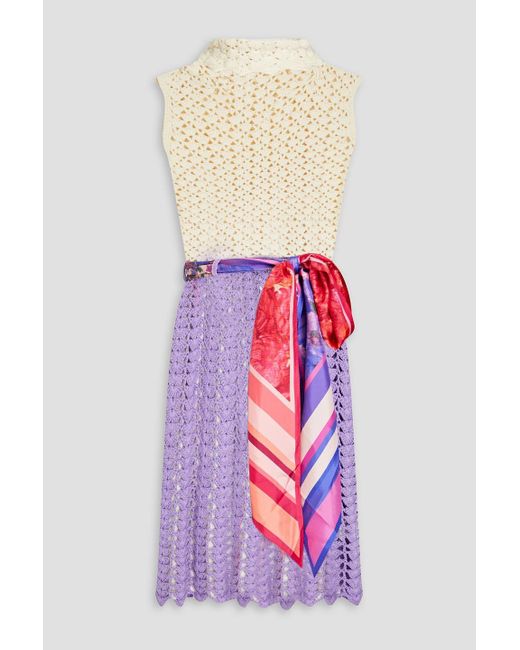 Zimmermann White Color-block Crochet-knit Cotton Mini Dress